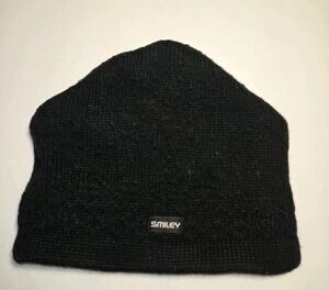 Vintage Smiley Knit Cap Hat Beanie Wool Black Unisex Adult One Size Fits Most